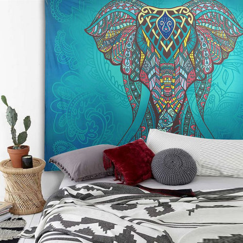 Blue Elephant Mandala Tapestry