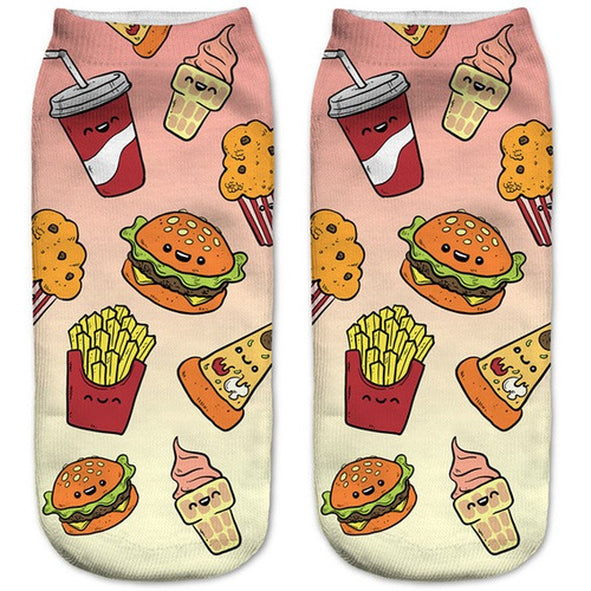 Burgers n Fries Low Cut 3D Printed Ankle Socks