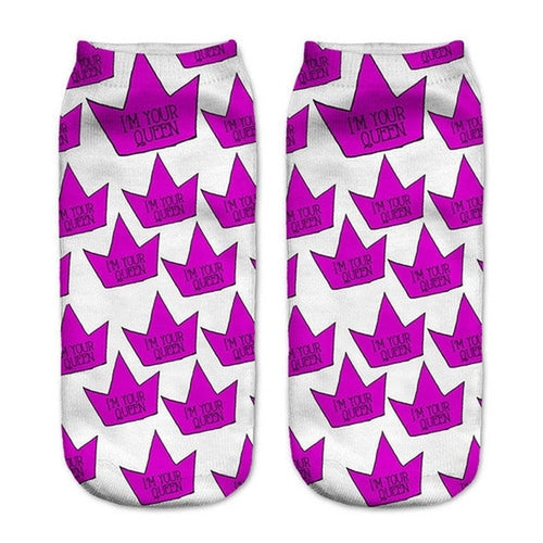 Purple Queen Low Cut 3D Printed Ankle Socks