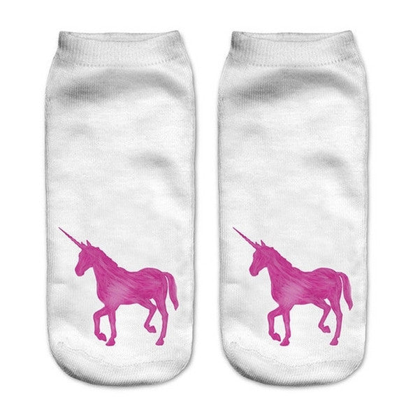 Pink Unicorn Low Cut 3D Printed Ankle Socks