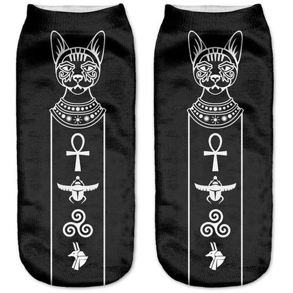 Egypt Kitty Low Cut 3D Printed Ankle Socks