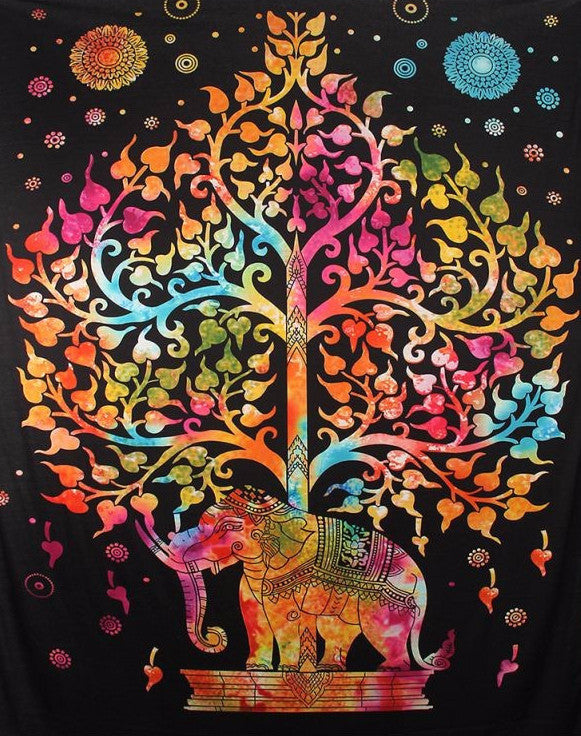 Rainbow Tree Elephant Mandala Tapestry